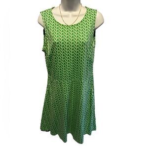 NY&C Green Geometric Print Sleeveless Dress Womens Size L with Pockets Stretch